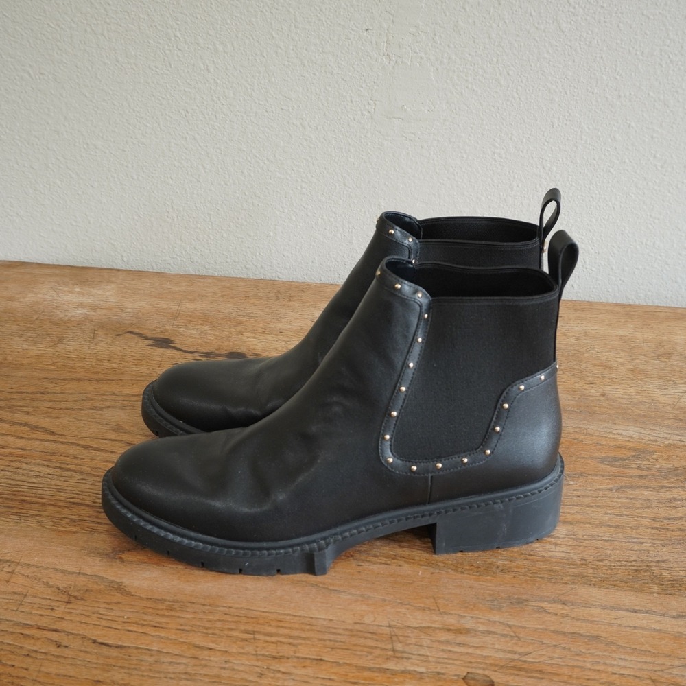 Coach Womens 11B Black Leather Studded Chelsea Lug Sole Ankle Boots City Chic - Picture 4 of 11